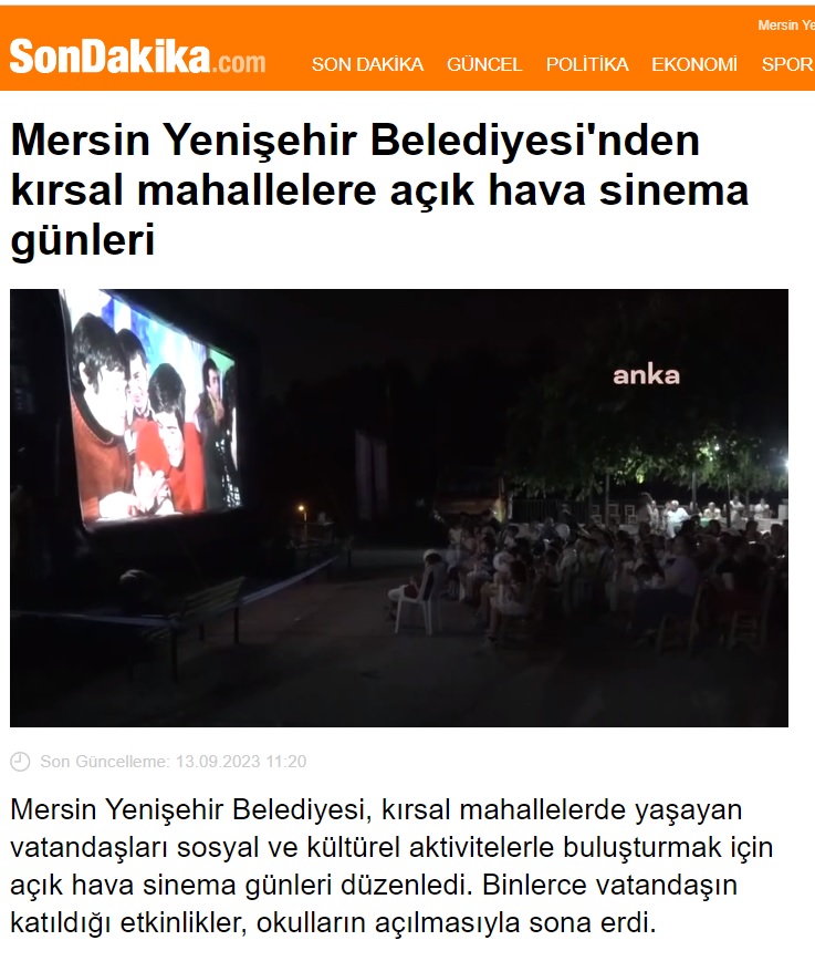 Mersin Yenişehir Belediyesinin açık hava sinema günleri sona erdi