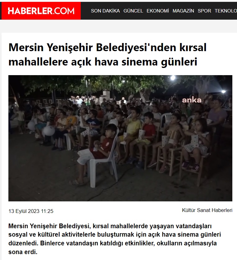 Mersin Yenişehir Belediyesinin açık hava sinema günleri sona erdi