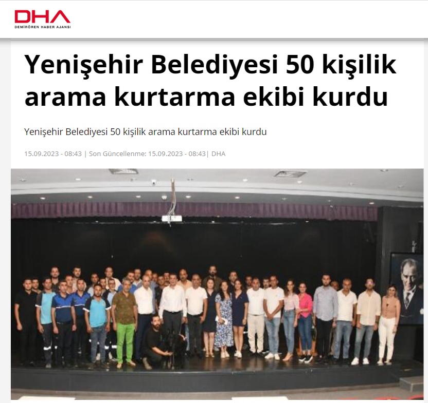 Mersin Yenişehir Belediyesi 50 kişilik arama kurtarma ekibi kurdu
