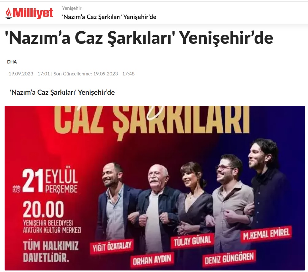“Nâzım’a Caz Şarkıları” Yenişehir’de