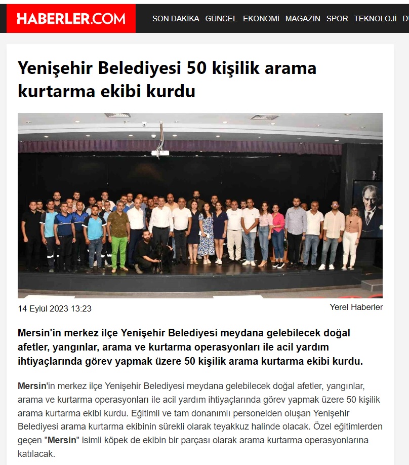 Mersin Yenişehir Belediyesi 50 kişilik arama kurtarma ekibi kurdu