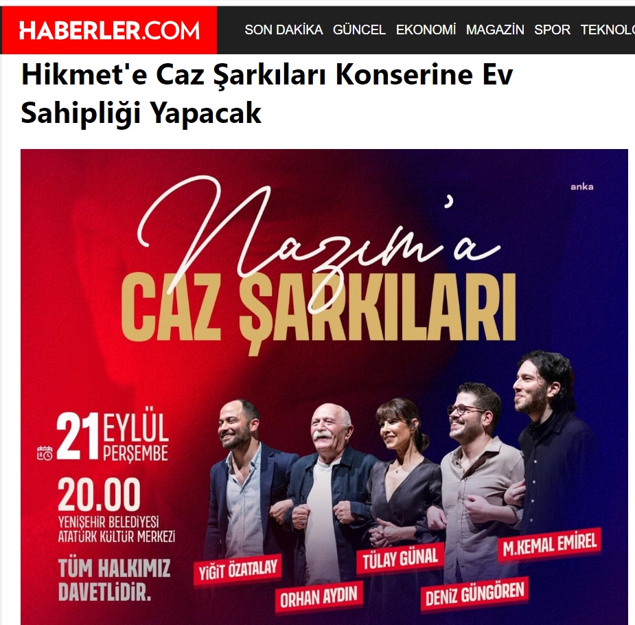 “Nâzım’a Caz Şarkıları” Yenişehir’de