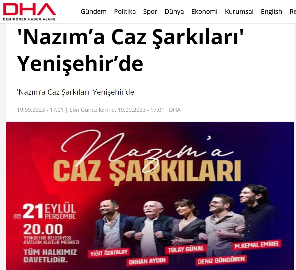“Nâzım’a Caz Şarkıları” Yenişehir’de