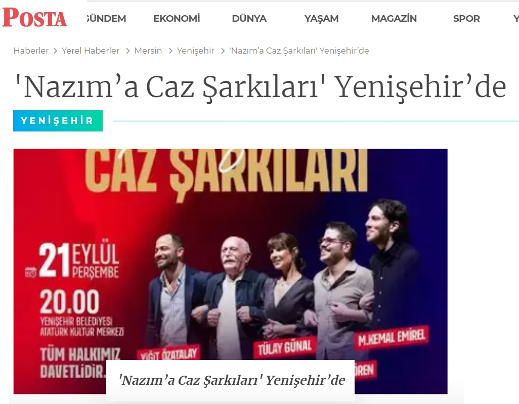 “Nâzım’a Caz Şarkıları” Yenişehir’de