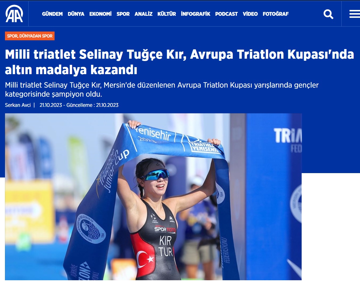 Yenişehir Avrupa Triatlon Kupası'nda milli triatlet Selinay Tuğçe Kır altın madalya kazandı
