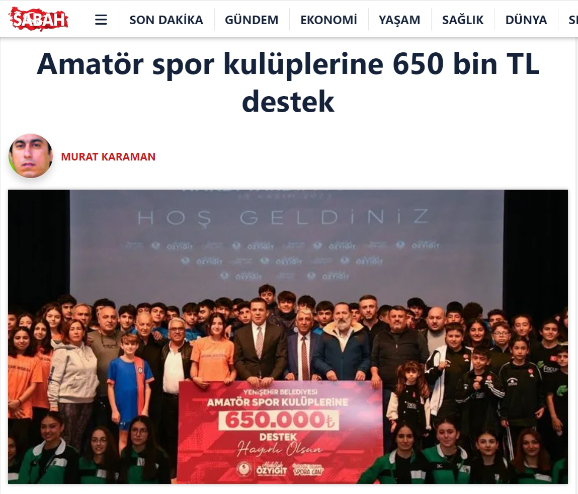 Yenişehir Belediyesinden 51 amatör spor kulübüne 650 bin TL destek
