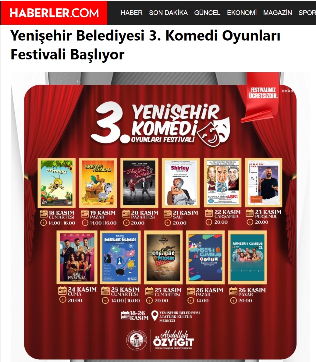 3. Yenişehir Komedi Oyunları Festivali 18 Kasım’da başlıyor