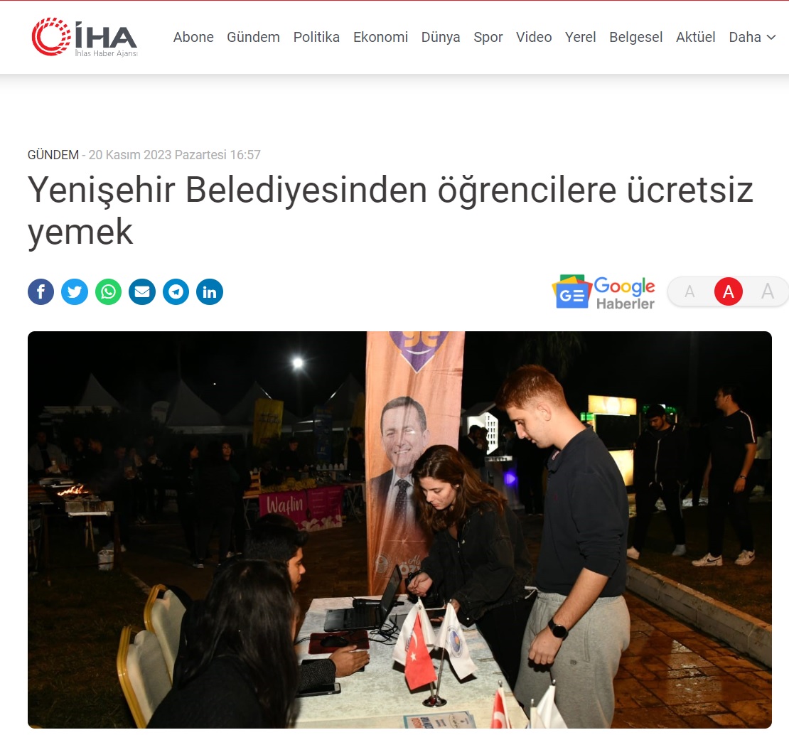 Yenişehir Belediyesi ücretsiz yemek uygulaması Öğrenci’Ye projesini hayata geçirdi