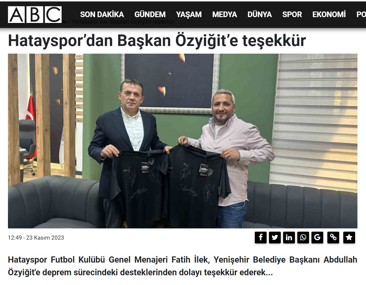 Hatayspor’dan Başkan Abdullah Özyiğit’e teşekkür