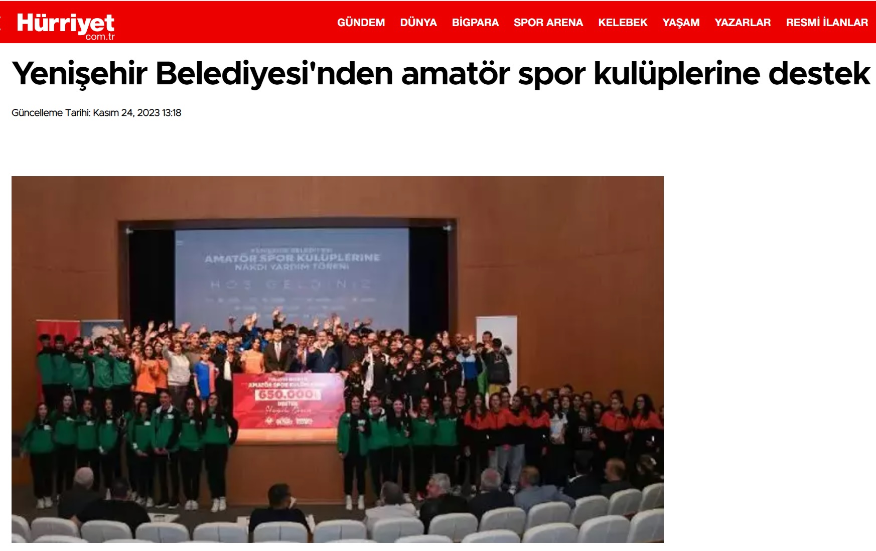 Yenişehir Belediyesinden 51 amatör spor kulübüne 650 bin TL destek