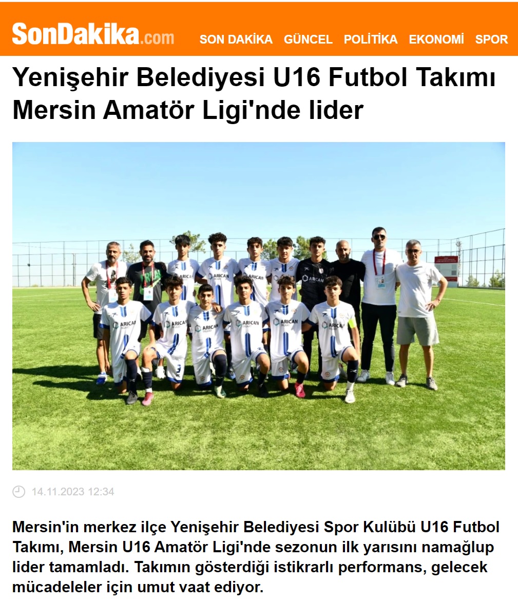 Yenişehir Belediyesi U16 Futbol Takımı namağlup lider