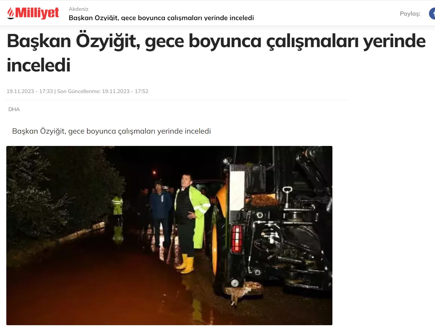 Başkan Abdullah Özyiğit, gece boyunca çalışmaları yerinde inceledi