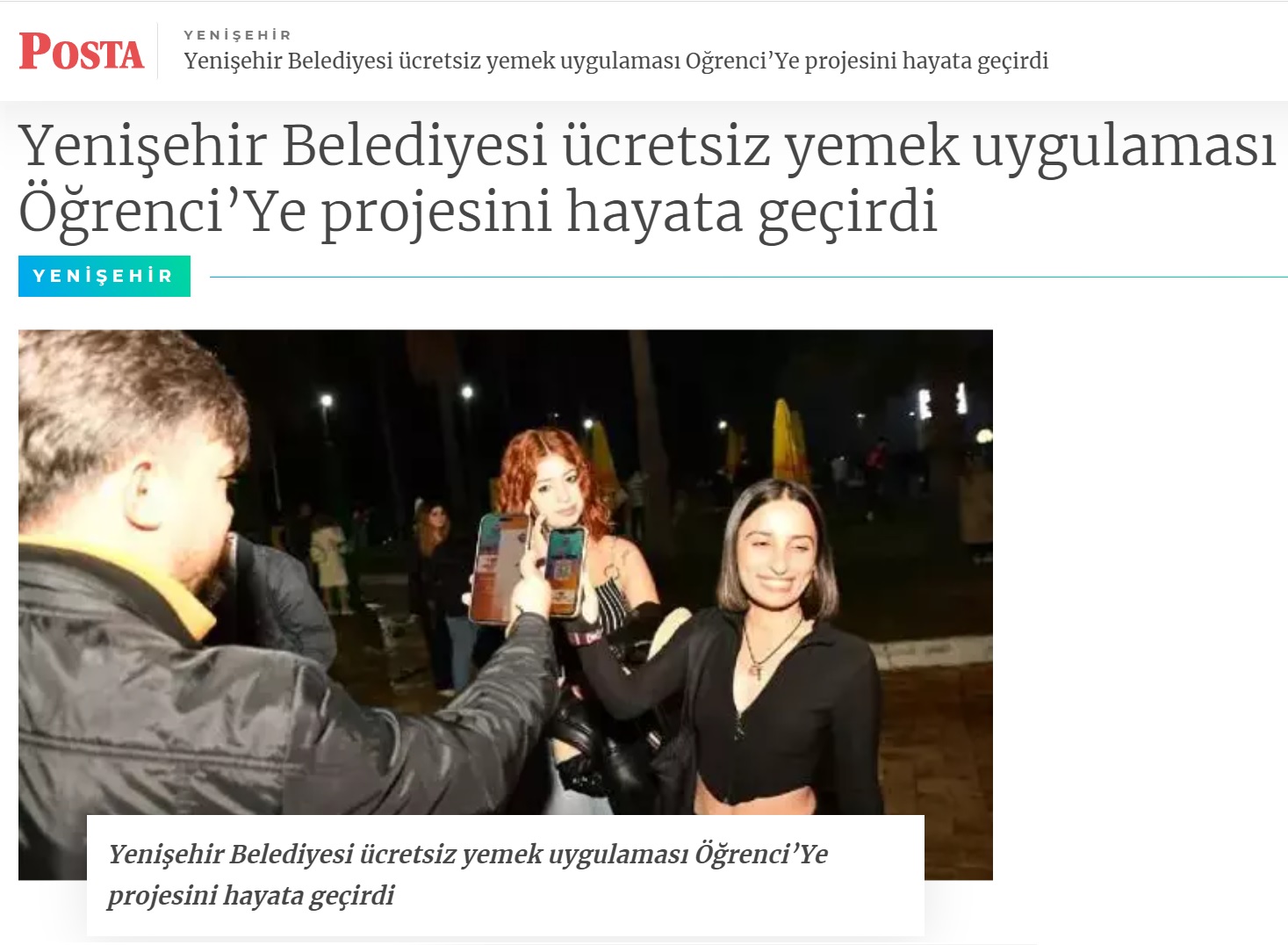 Yenişehir Belediyesi ücretsiz yemek uygulaması Öğrenci’Ye projesini hayata geçirdi