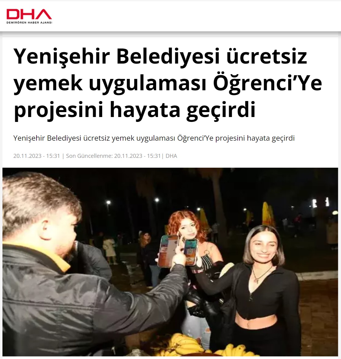 Yenişehir Belediyesi ücretsiz yemek uygulaması Öğrenci’Ye projesini hayata geçirdi