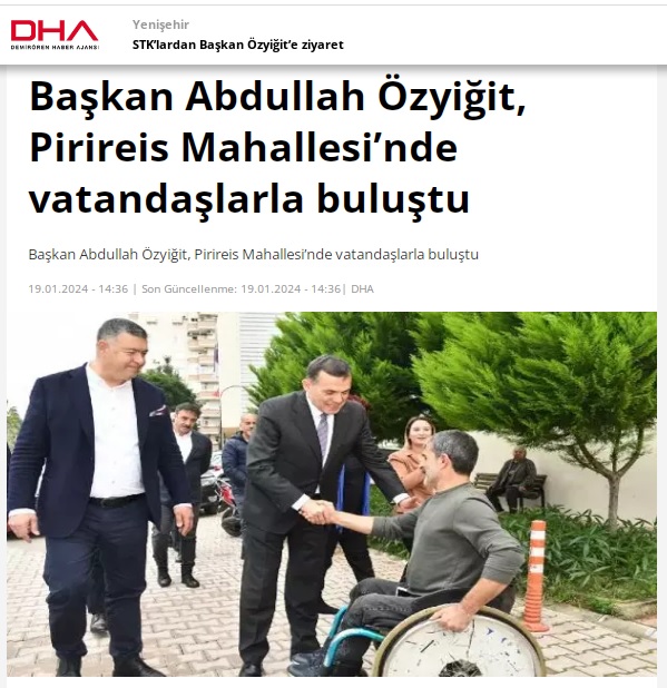 Başkan Abdullah Özyiğit, Pirireis Mahallesi’nde vatandaşlarla buluştu