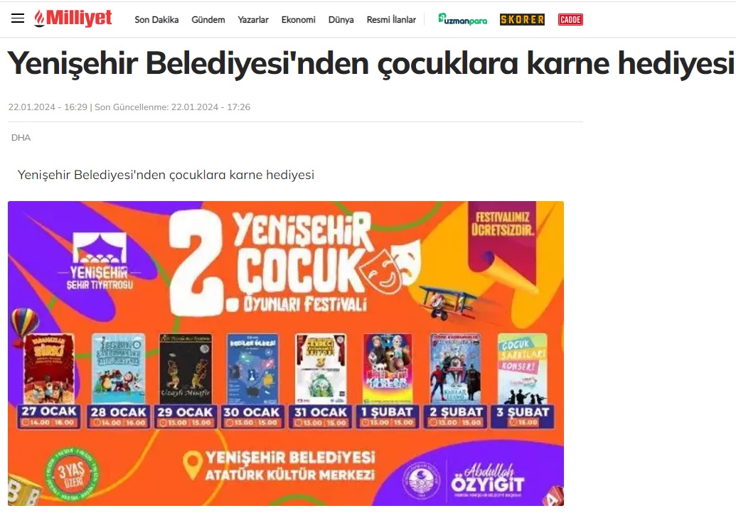 Yenişehir Belediyesinden çocuklara karne hediyesi
