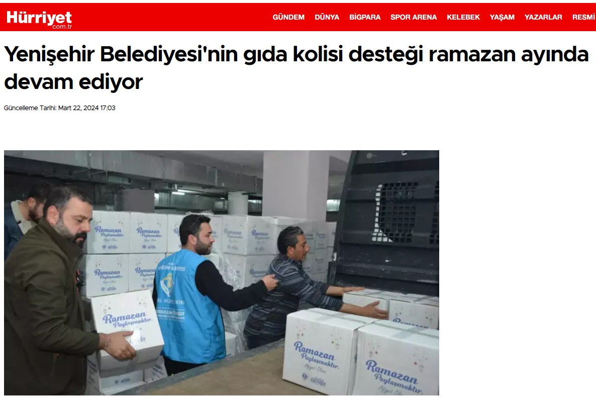 Yenişehir Belediyesinin gıda kolisi desteği Ramazan ayında devam ediyor