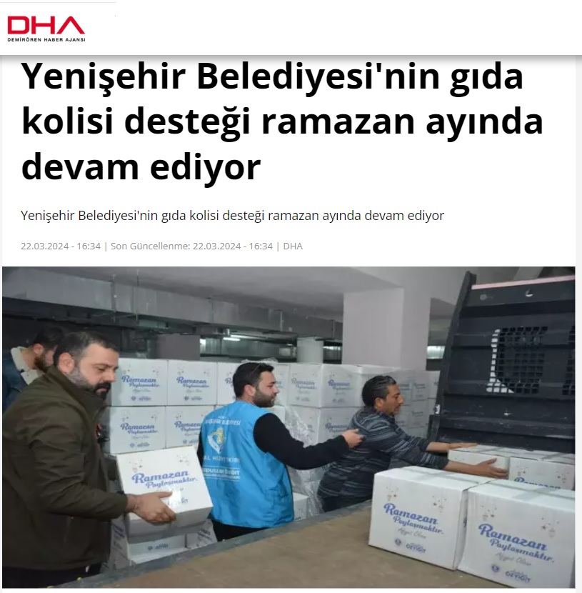 Yenişehir Belediyesinin gıda kolisi desteği Ramazan ayında devam ediyor