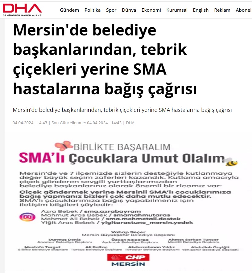 Abdullah Özyiğit’ten duyarlı çağrı; çiçek yerine SMA hastalarına bağış