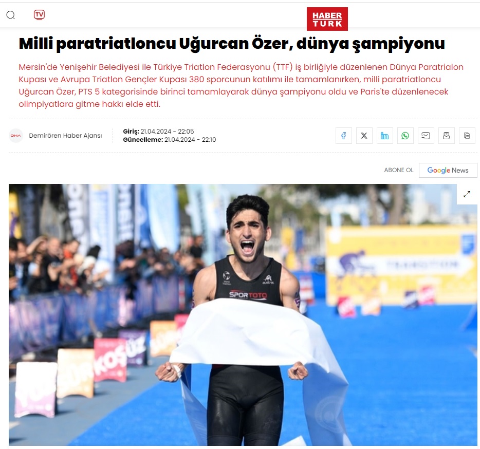 Milli paratriatloncu Uğurcan Özer, dünya şampiyonu