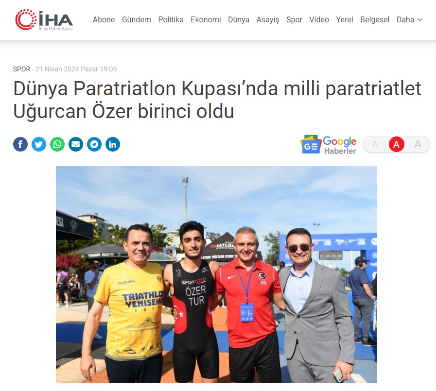 Dünya Paratriatlon Kupası’nda milli paratriatlet Uğurcan Özer birinci oldu