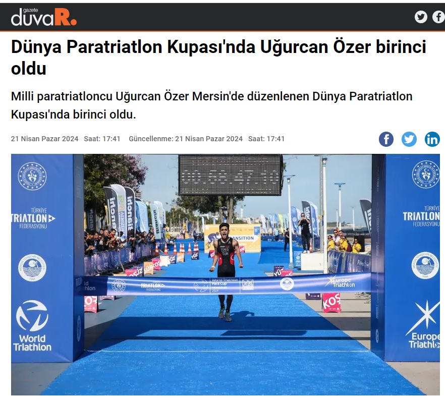 Dünya Paratriatlon Kupası'nda Uğurcan Özer birinci oldu