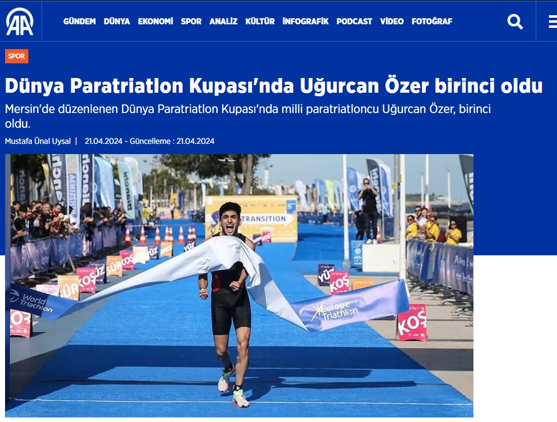 Dünya Paratriatlon Kupası'nda Uğurcan Özer birinci oldu