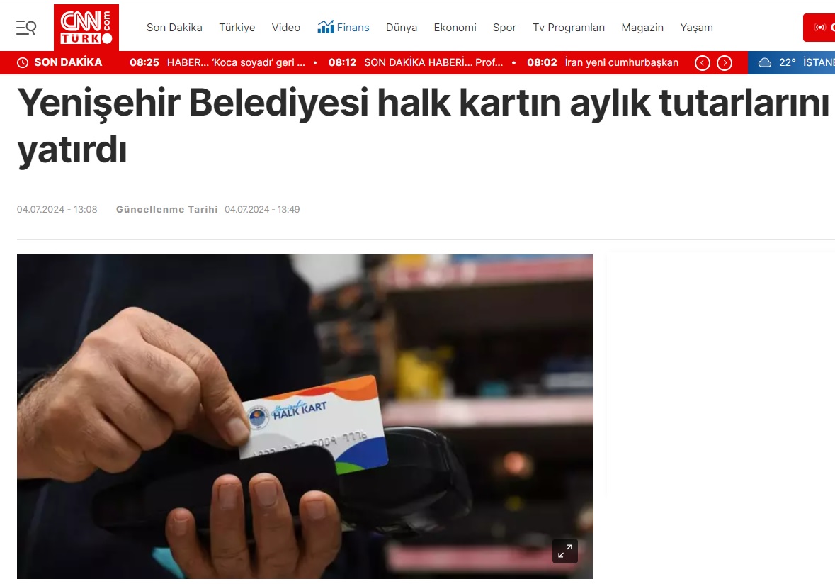 Yenişehir Belediyesi halk kartın aylık tutarlarını yatırdı