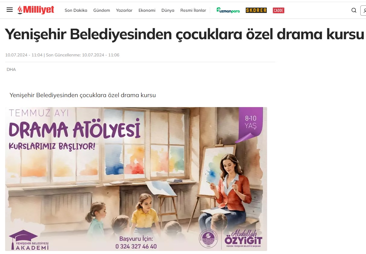 Yenişehir Belediyesinden çocuklara özel drama kursu