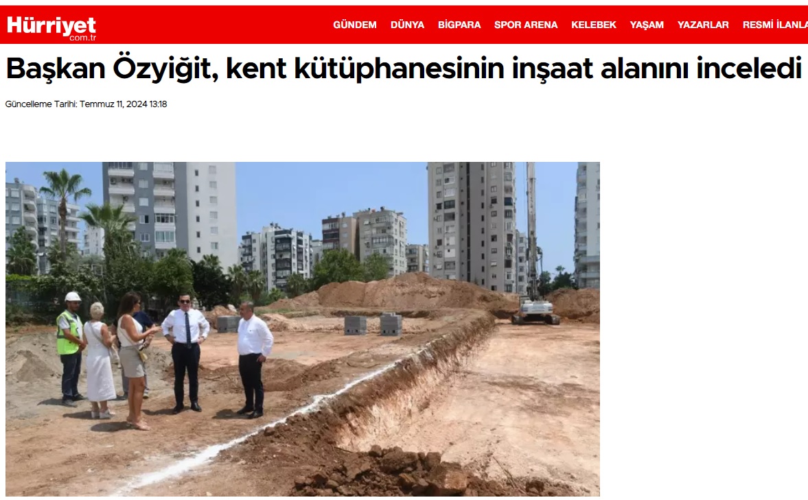 Başkan Abdullah Özyiğit, kent kütüphanesinin inşaat alanını inceledi