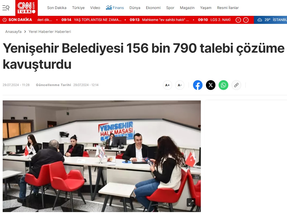 Yenişehir Belediyesi 156 bin 790 talebi çözüme kavuşturdu