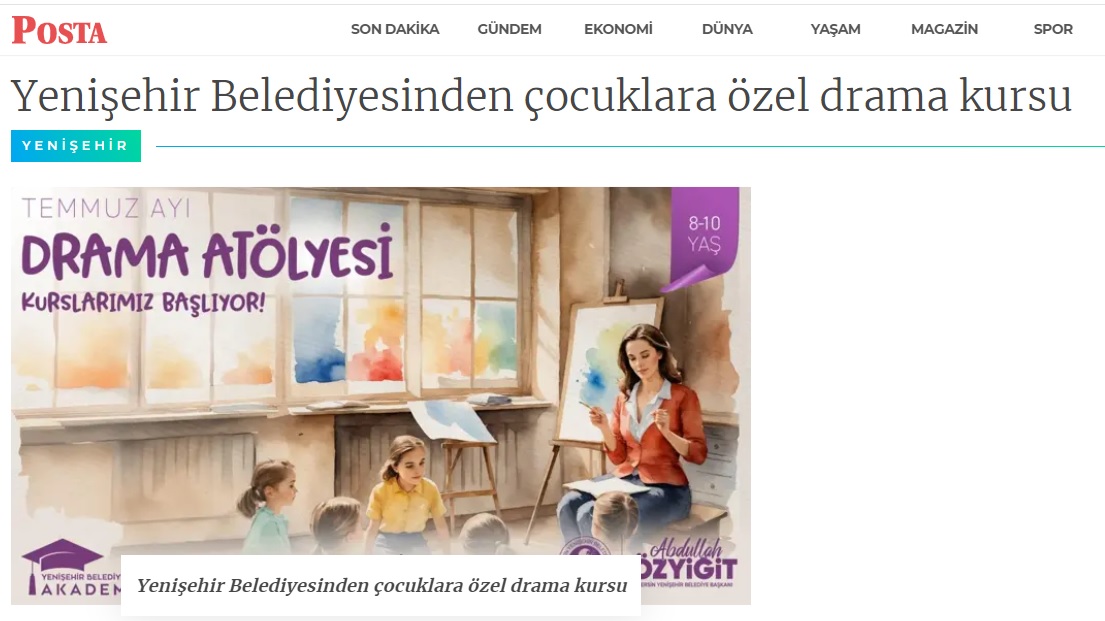 Yenişehir Belediyesinden çocuklara özel drama kursu