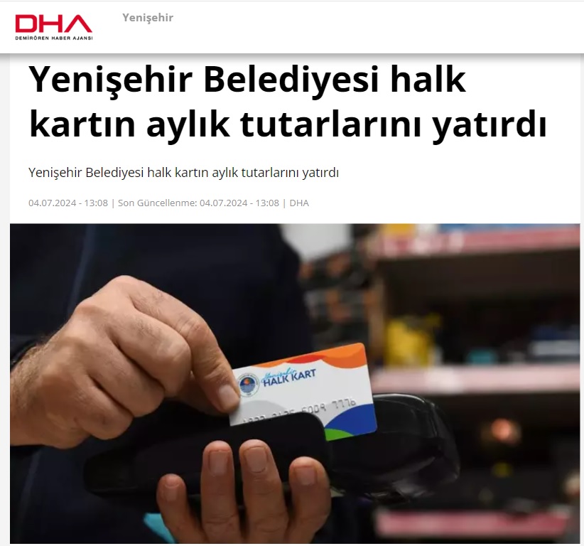 Yenişehir Belediyesi halk kartın aylık tutarlarını yatırdı