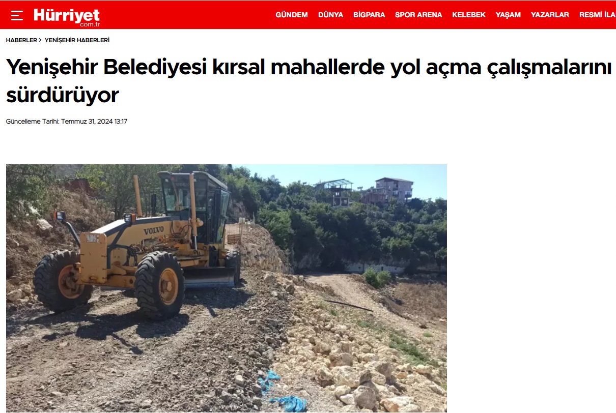 Yenişehir Belediyesi kırsal mahallerde yol açma çalışmalarını sürdürüyor