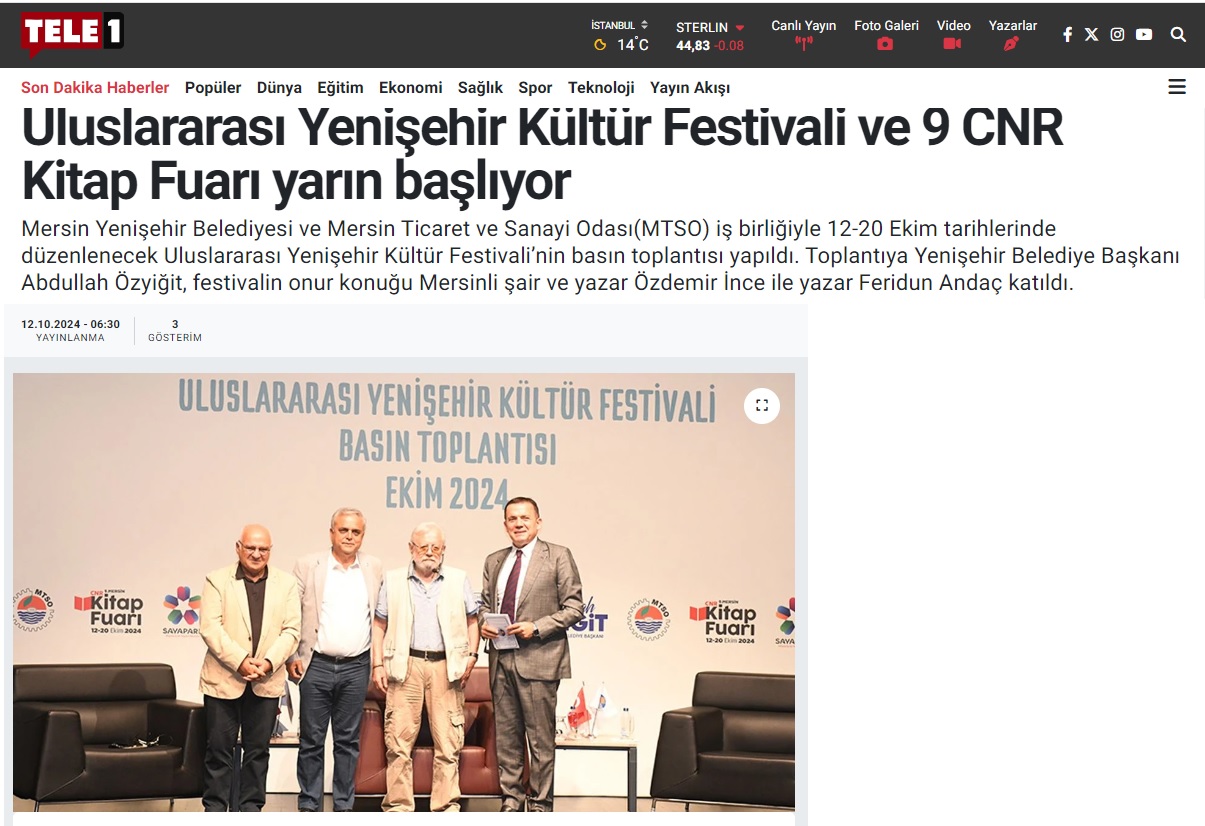Uluslararası Yenişehir Kültür Festivali ve 9. CNR Kitap Fuarı yarın başlıyor