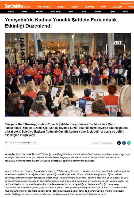 Yenişehir'de Kadına Yönelik Şiddete Farkındalık Etkinliği Düzenlendi
