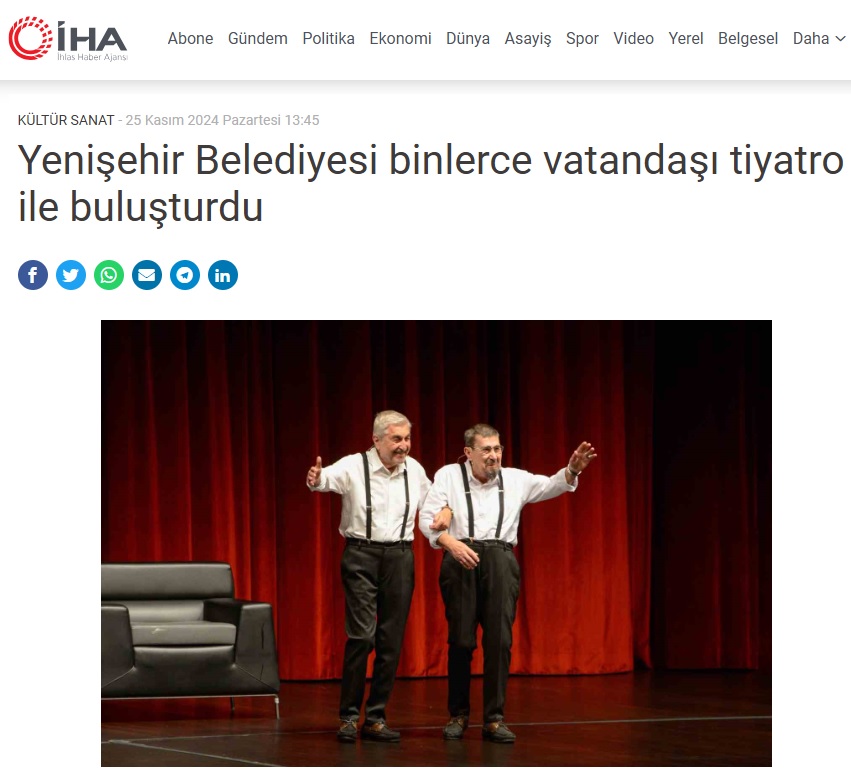 Yenişehir Belediyesi binlerce vatandaşı tiyatro ile buluşturdu