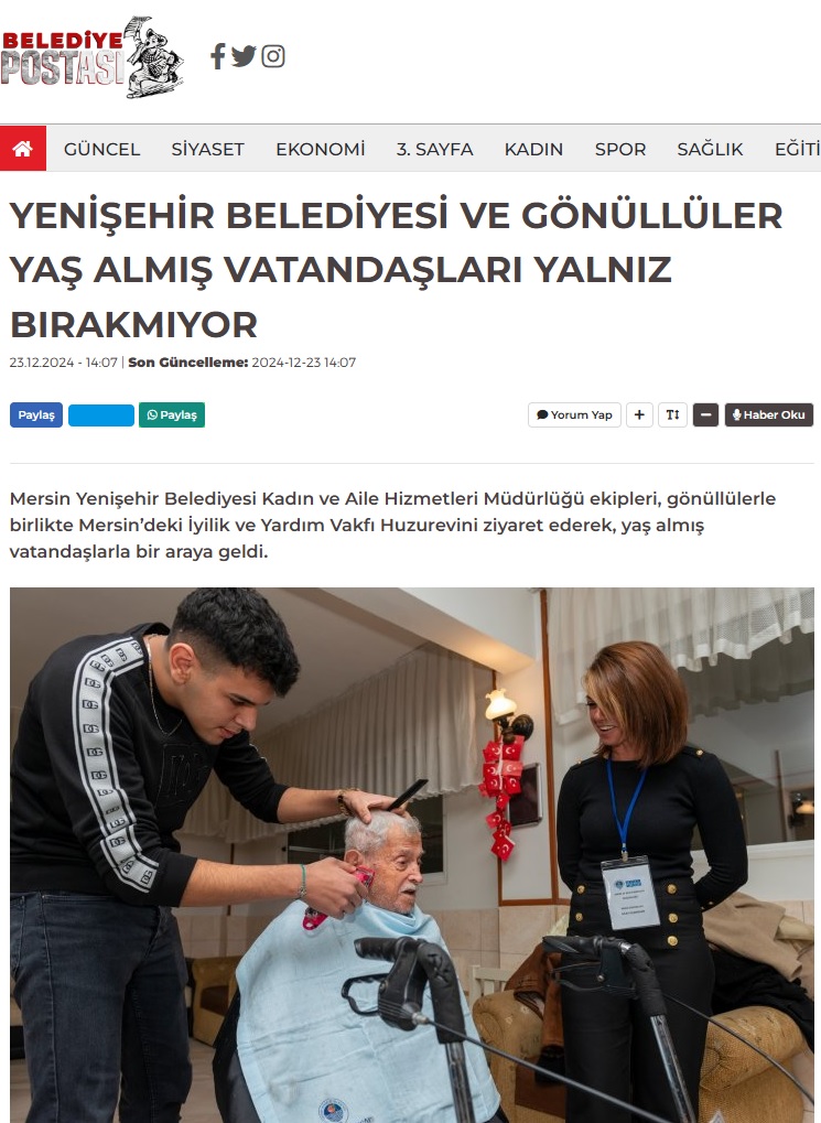 YENİŞEHİR BELEDİYESİ VE GÖNÜLLÜLER YAŞ ALMIŞ VATANDAŞLARI YALNIZ BIRAKMIYOR