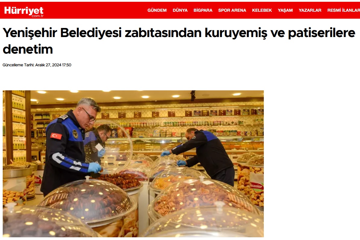 Yenişehir Belediyesi zabıtası kuruyemiş ve patiseri işletmelerini denetlendi