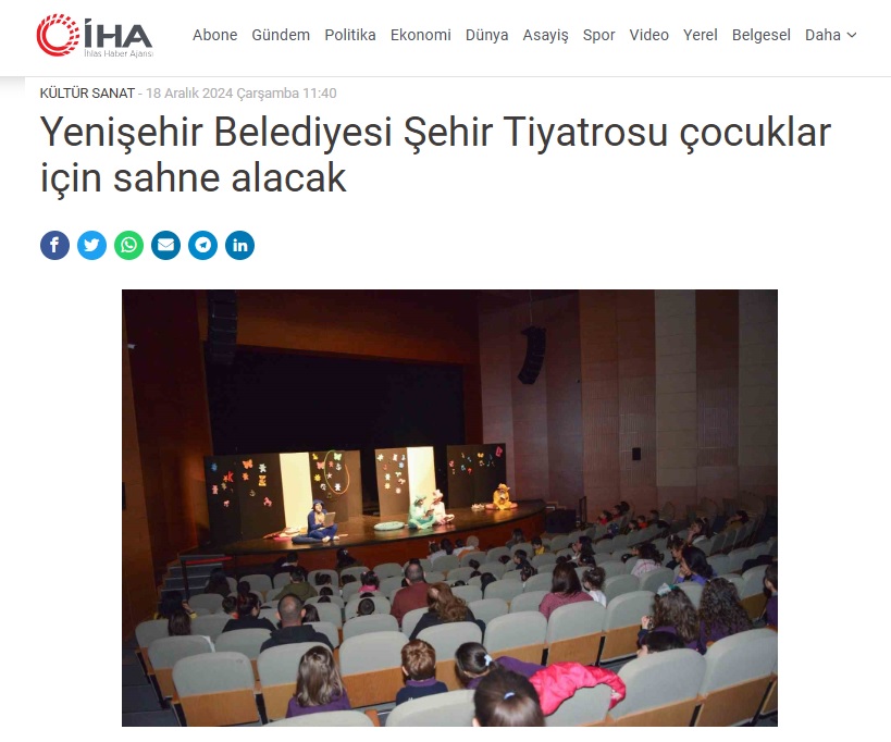 Yenişehir Belediyesi Şehir Tiyatrosu, çocuklar için sahne alacak