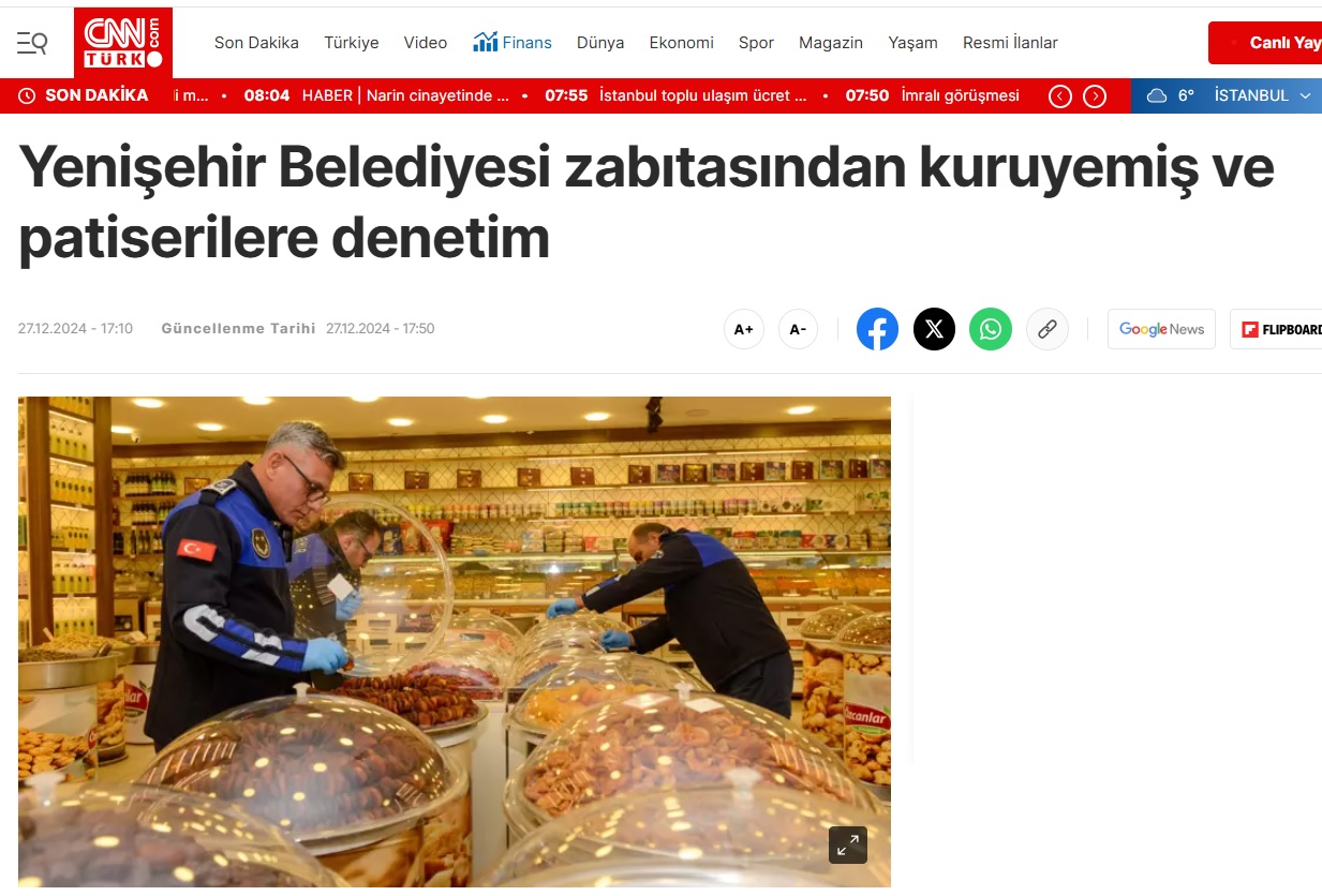 Yenişehir Belediyesi zabıtası kuruyemiş ve patiseri işletmelerini denetlendi