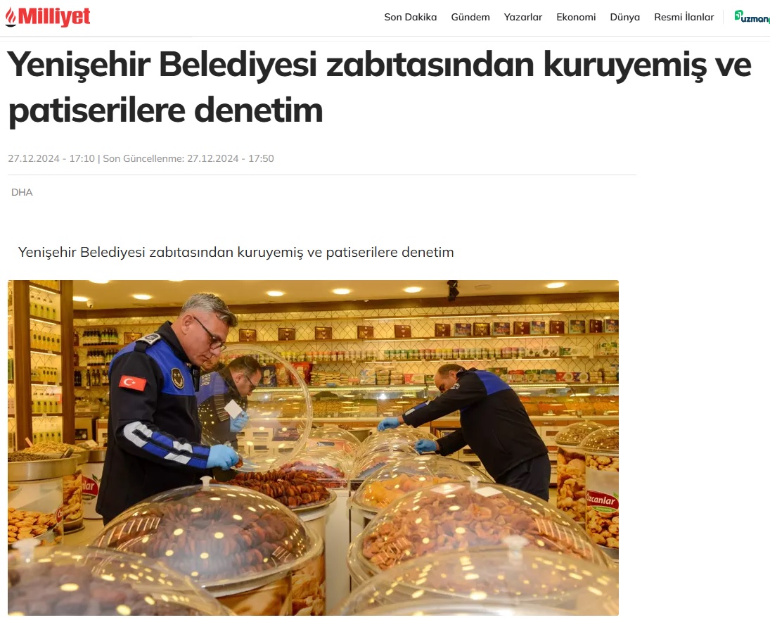 Yenişehir Belediyesi zabıtası kuruyemiş ve patiseri işletmelerini denetlendi
