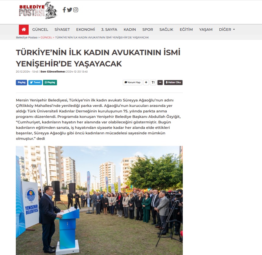 TÜRKİYE’NİN İLK KADIN AVUKATININ İSMİ YENİŞEHİR’DE YAŞAYACAK