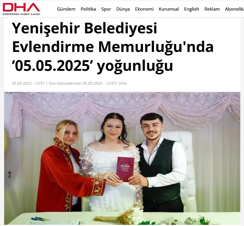 Yenişehir Belediyesi Evlendirme Memurluğunda “05.05.2025” yoğunluğu