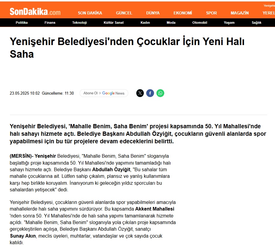 Yenişehir Belediyesi çocuklar için mahallelerde  halı saha açmaya devam ediyor