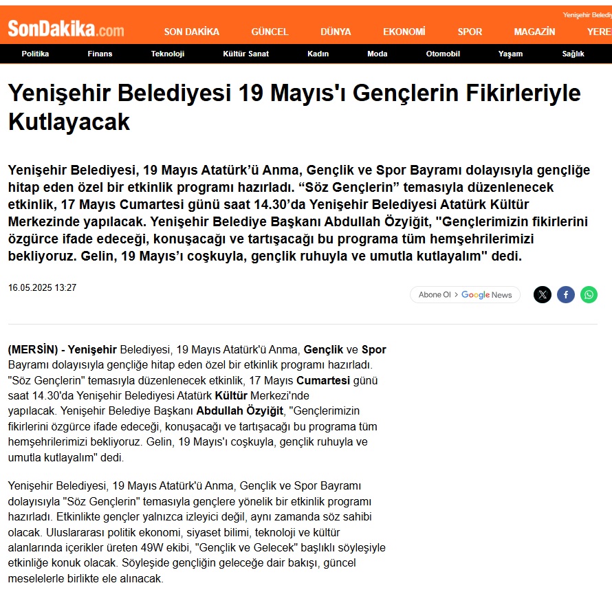 Yenişehir Belediyesi 19 Mayıs’ı gençlerin fikirleriyle kutlayacak