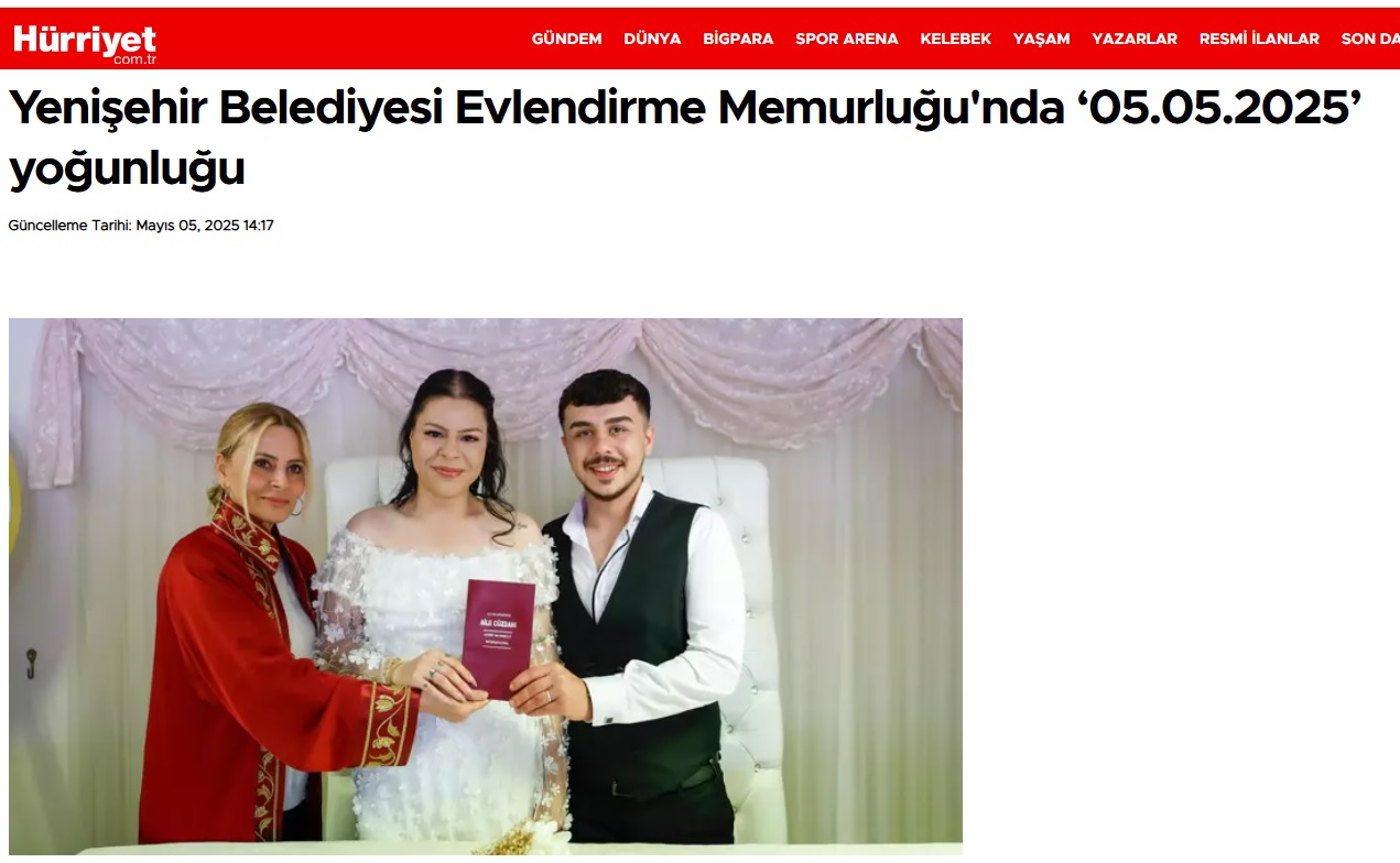 Yenişehir Belediyesi Evlendirme Memurluğunda “05.05.2025” yoğunluğu