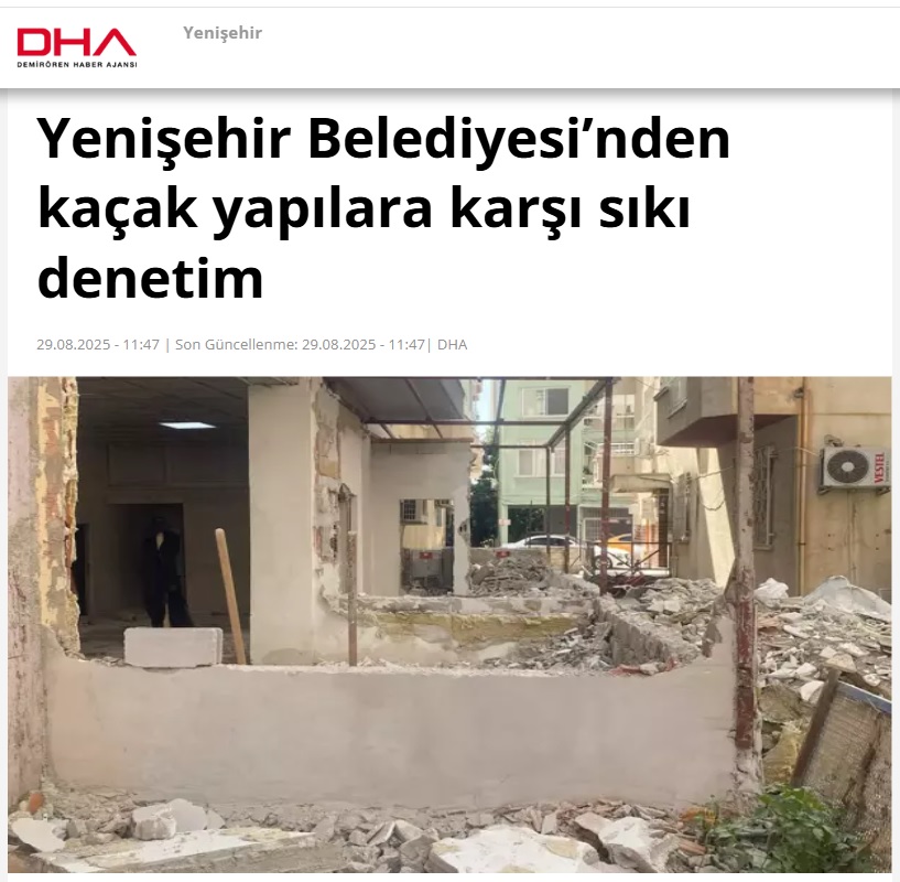 Yenişehir Belediyesinden kaçak yapılara karşı sıkı denetim: Yıkımlar devam ediyor