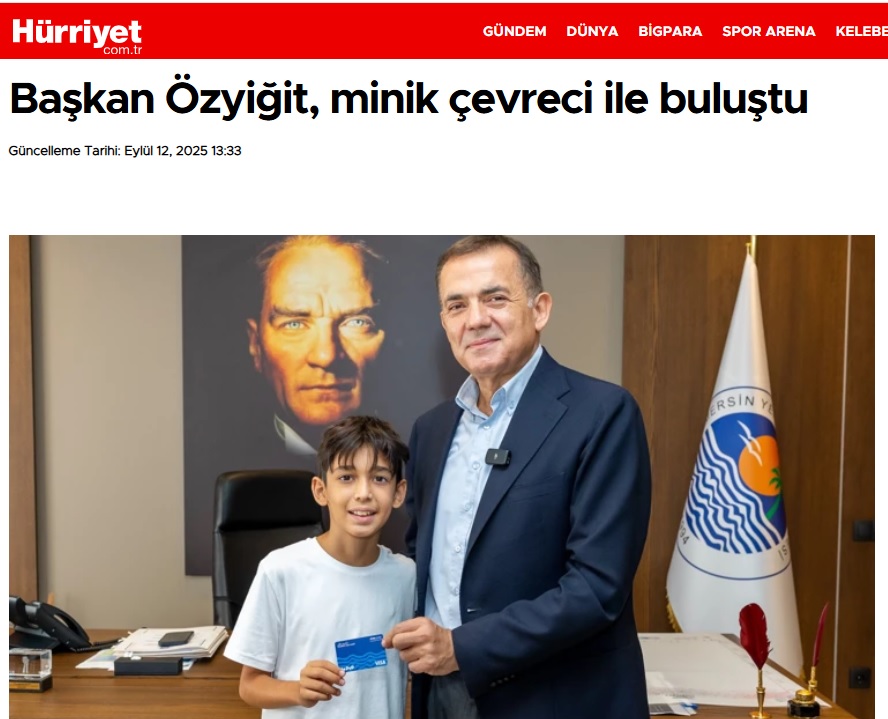 Başkan Abdullah Özyiğit, minik çevreci Aras Kayretli ile buluştu