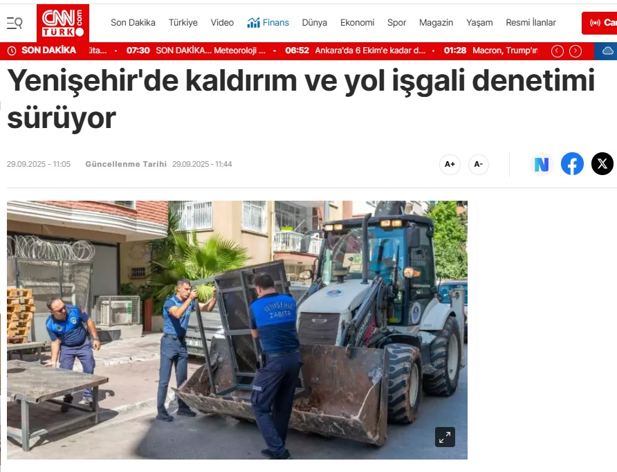 Yenişehir Belediyesi kaldırım ve yol işgali denetimlerini sürdürüyor
